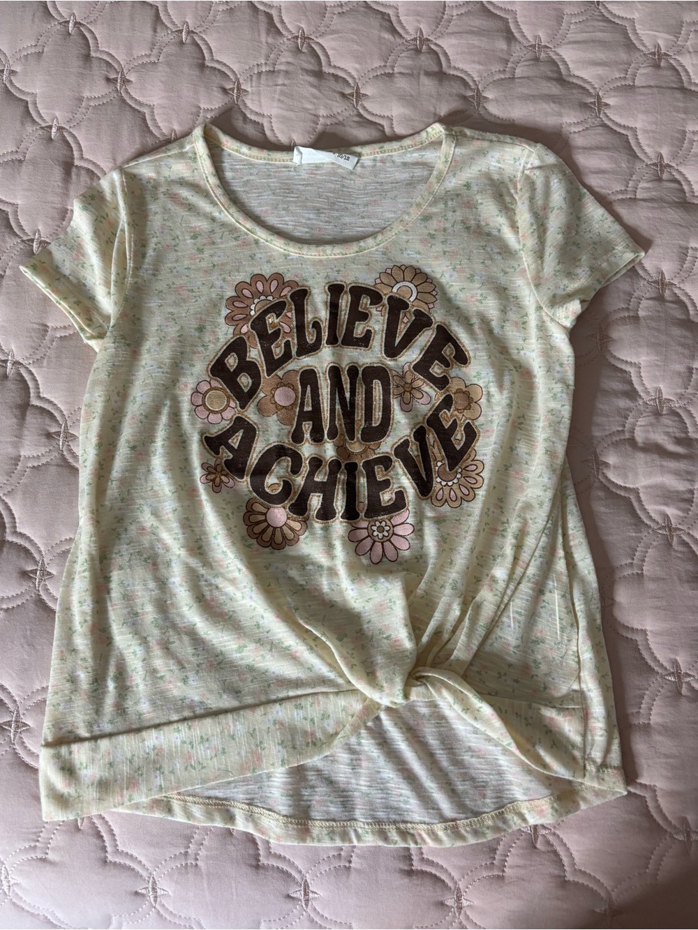 Beautees Pastel Floral Graphic Tee - Cream and Pink